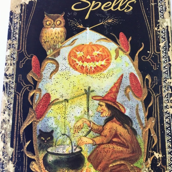 Halloween Book of Spells Box Old World Witch Cat - Picture 3 of 9